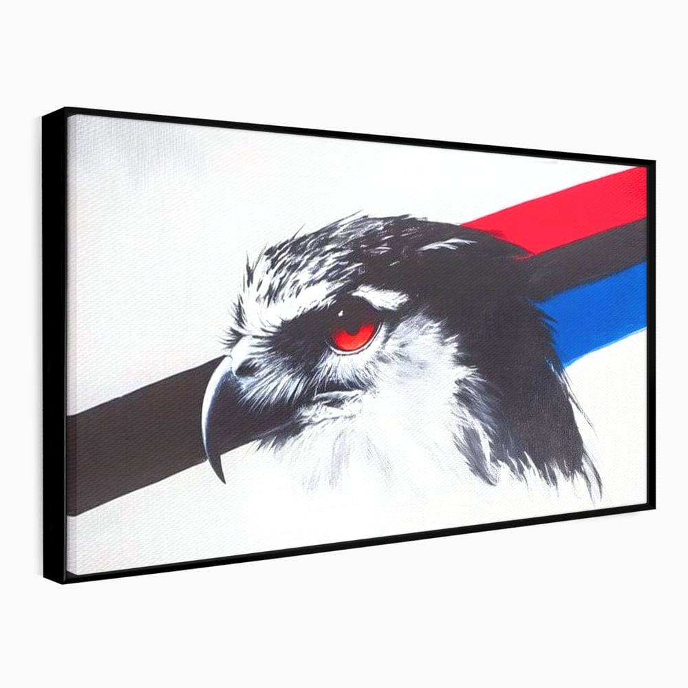 Tablou Canvas Premium, LuxCanva® M1098, Instinct Rosu, Vultur, Zbor, Ochi, Grafic, Modern, Privire, Linie, Design, Curaj, Intens, Contrast, Pasare, Birou, Living, Camera Copil