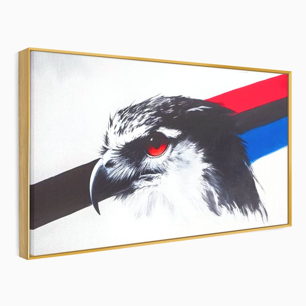 Tablou Canvas Premium, LuxCanva® M1098, Instinct Rosu, Vultur, Zbor, Ochi, Grafic, Modern, Privire, Linie, Design, Curaj, Intens, Contrast, Pasare, Birou, Living, Camera Copil