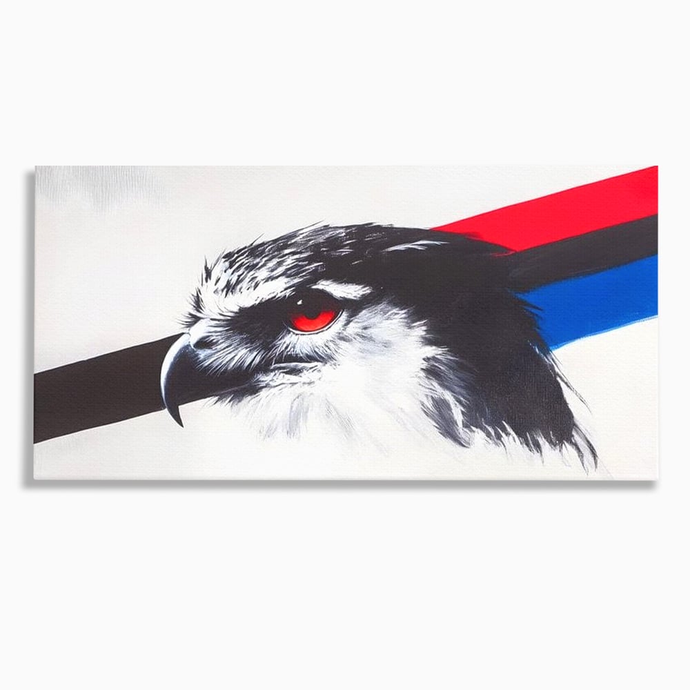 Tablou Canvas Premium, LuxCanva® M1098, Instinct Rosu, Vultur, Zbor, Ochi, Grafic, Modern, Privire, Linie, Design, Curaj, Intens, Contrast, Pasare, Birou, Living, Camera Copil