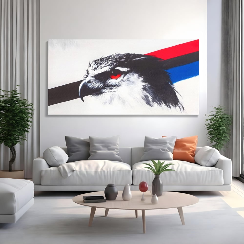 Tablou Canvas Premium, LuxCanva® M1098, Instinct Rosu, Vultur, Zbor, Ochi, Grafic, Modern, Privire, Linie, Design, Curaj, Intens, Contrast, Pasare, Birou, Living, Camera Copil