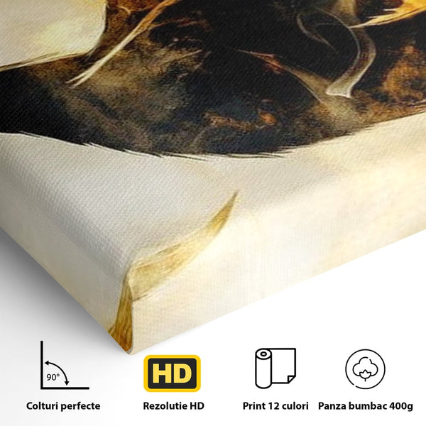 Tablou Canvas Premium, LuxCanva® M1099, Zbor printre Flacari, Semiluna, Corb, Zbor, Flacara, Foc, Cenusa, Magie, Silueta, Simbol, Spirit, Birou, Living, Camera Copil