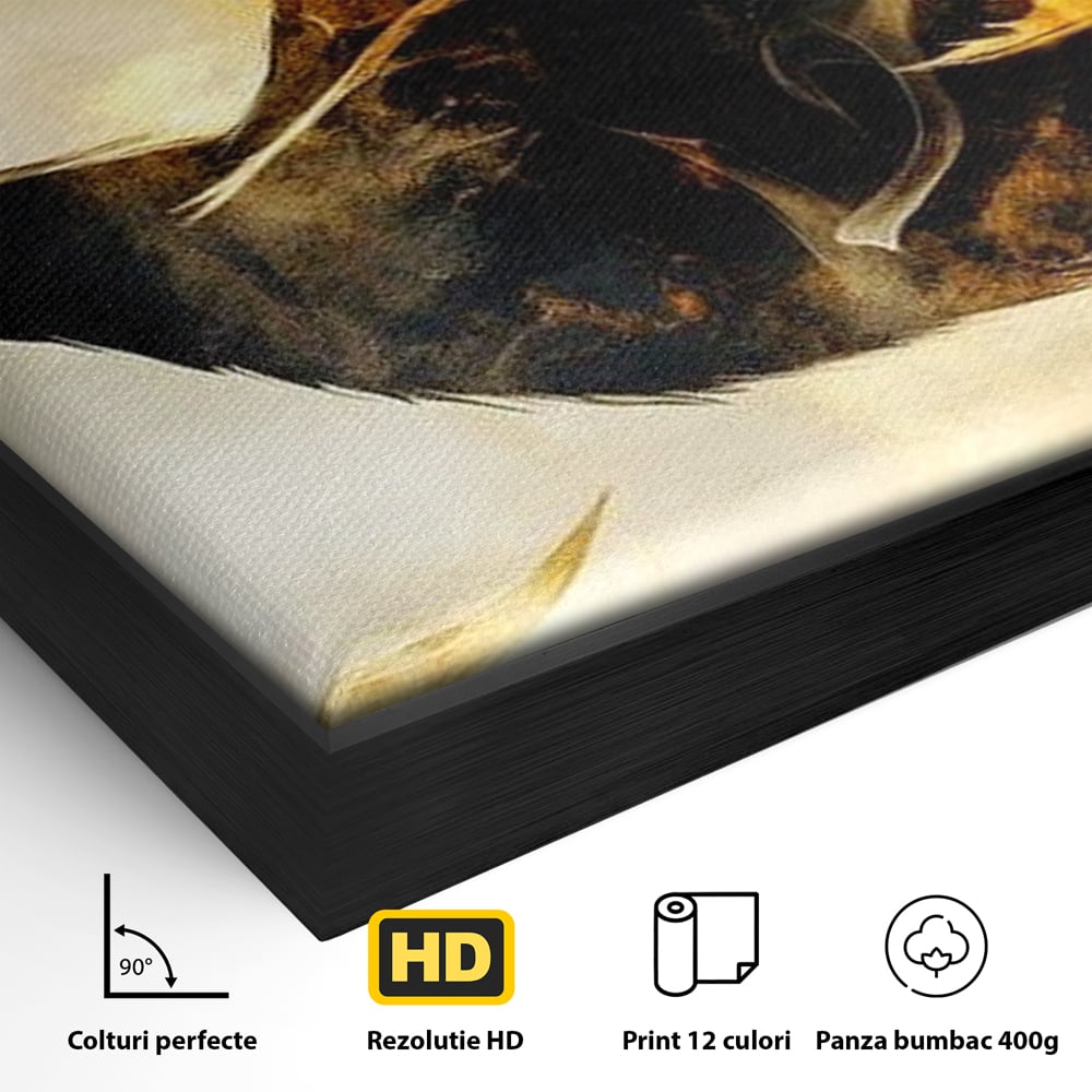 Tablou Canvas Premium, LuxCanva® M1099, Zbor printre Flacari, Semiluna, Corb, Zbor, Flacara, Foc, Cenusa, Magie, Silueta, Simbol, Spirit, Birou, Living, Camera Copil