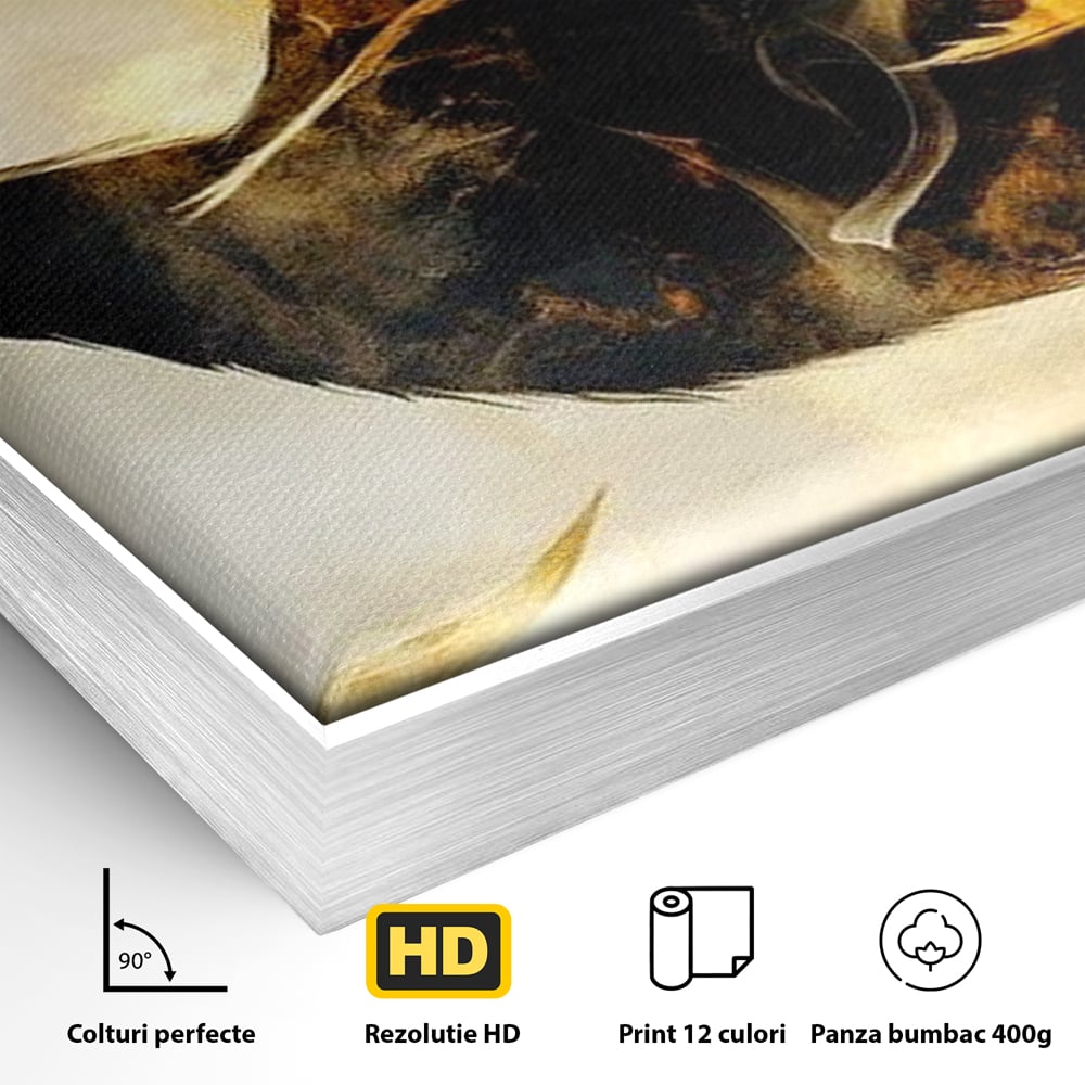 Tablou Canvas Premium, LuxCanva® M1099, Zbor printre Flacari, Semiluna, Corb, Zbor, Flacara, Foc, Cenusa, Magie, Silueta, Simbol, Spirit, Birou, Living, Camera Copil
