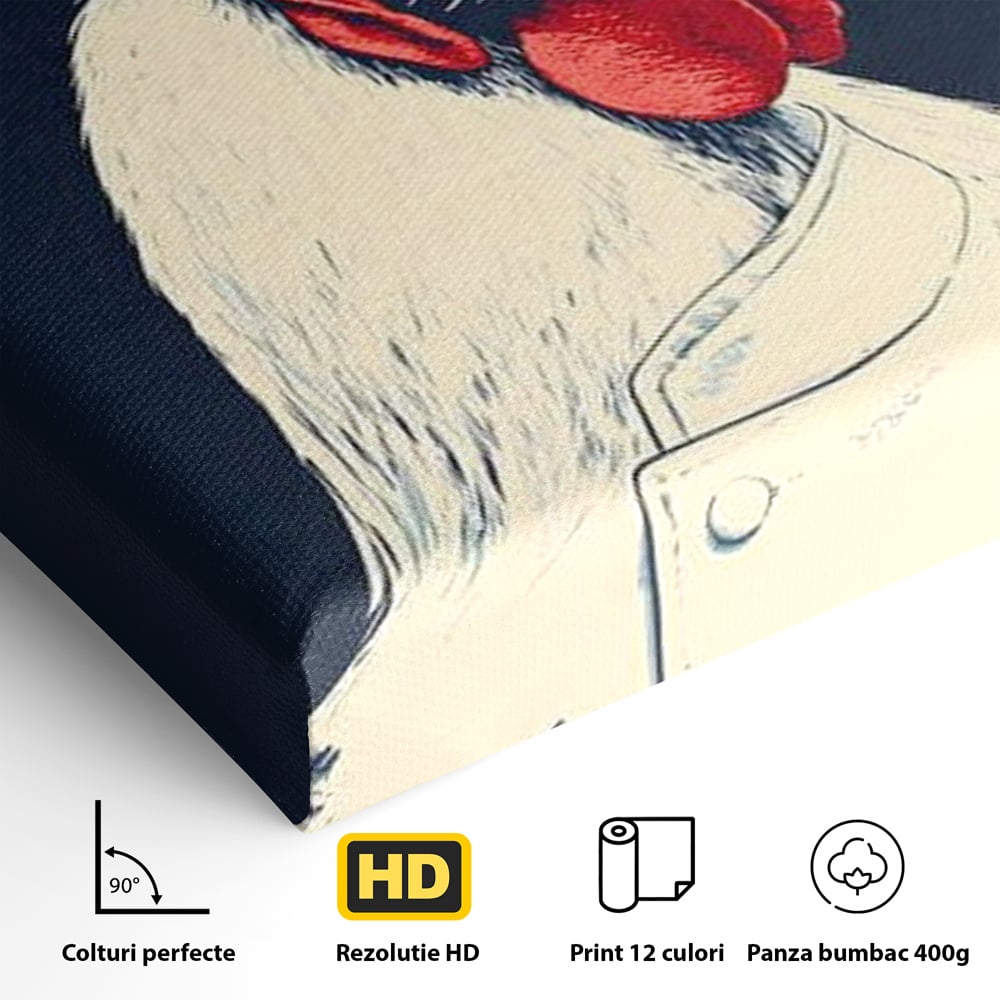 Leinwand Premium Canvas Wandkunst, LuxCanva® M1102, Schürze mit Federn, Küche, Restaurant, Gastronomie, Lustig, Witz, Henne, Karikatur, Poster, Portrait, Büro, Wohnen, Kinderzimmer