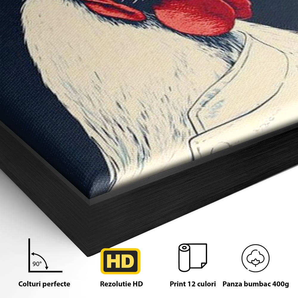 Leinwand Premium Canvas Wandkunst, LuxCanva® M1102, Schürze mit Federn, Küche, Restaurant, Gastronomie, Lustig, Witz, Henne, Karikatur, Poster, Portrait, Büro, Wohnen, Kinderzimmer