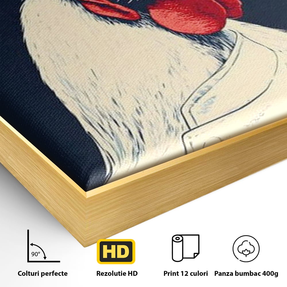 Leinwand Premium Canvas Wandkunst, LuxCanva® M1102, Schürze mit Federn, Küche, Restaurant, Gastronomie, Lustig, Witz, Henne, Karikatur, Poster, Portrait, Büro, Wohnen, Kinderzimmer