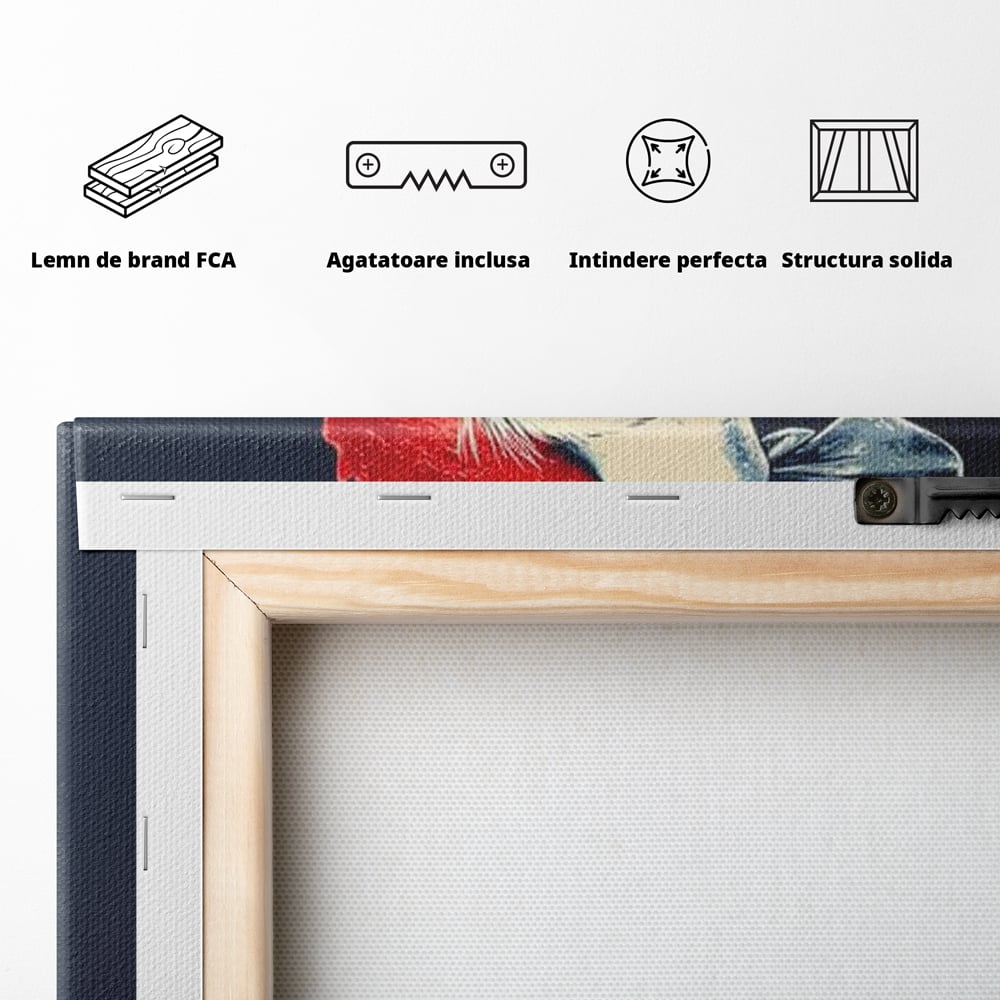 Leinwand Premium Canvas Wandkunst, LuxCanva® M1102, Schürze mit Federn, Küche, Restaurant, Gastronomie, Lustig, Witz, Henne, Karikatur, Poster, Portrait, Büro, Wohnen, Kinderzimmer