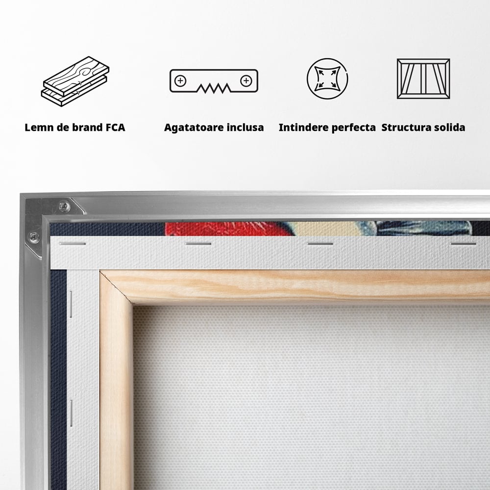 Leinwand Premium Canvas Wandkunst, LuxCanva® M1102, Schürze mit Federn, Küche, Restaurant, Gastronomie, Lustig, Witz, Henne, Karikatur, Poster, Portrait, Büro, Wohnen, Kinderzimmer