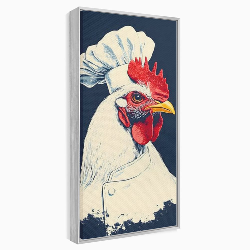 Leinwand Premium Canvas Wandkunst, LuxCanva® M1102, Schürze mit Federn, Küche, Restaurant, Gastronomie, Lustig, Witz, Henne, Karikatur, Poster, Portrait, Büro, Wohnen, Kinderzimmer