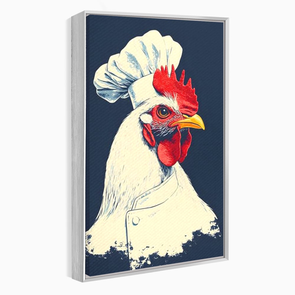 Leinwand Premium Canvas Wandkunst, LuxCanva® M1102, Schürze mit Federn, Küche, Restaurant, Gastronomie, Lustig, Witz, Henne, Karikatur, Poster, Portrait, Büro, Wohnen, Kinderzimmer