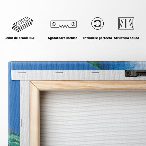 Tablou Canvas Premium, LuxCanva® M1104, Trilogia Culorilor, Papagal, Tropical, Exotic, Pasare, Azur, Smarald, Pastel, Senin, Relaxare, Portret, Penaj, Birou, Living, Camera Copil
