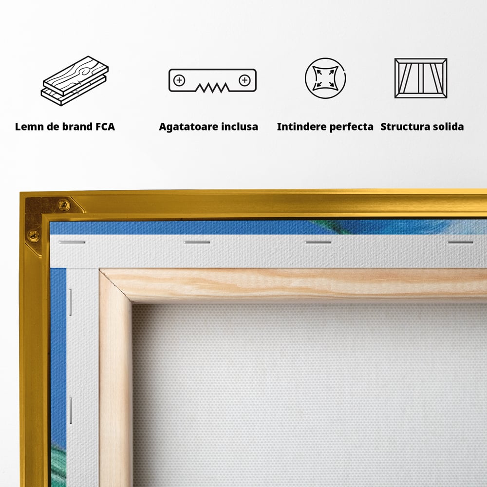 Tablou Canvas Premium, LuxCanva® M1104, Trilogia Culorilor, Papagal, Tropical, Exotic, Pasare, Azur, Smarald, Pastel, Senin, Relaxare, Portret, Penaj, Birou, Living, Camera Copil