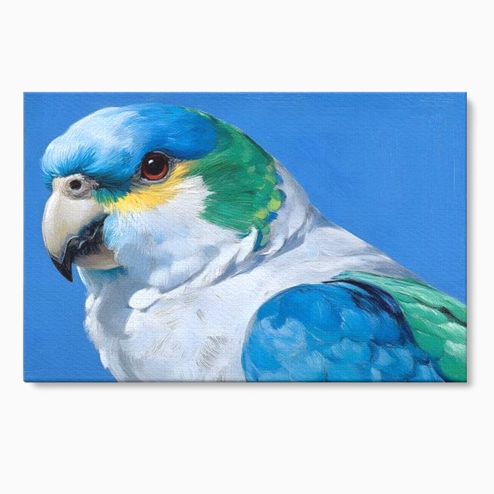 Tablou Canvas Premium, LuxCanva® M1104, Trilogia Culorilor, Papagal, Tropical, Exotic, Pasare, Azur, Smarald, Pastel, Senin, Relaxare, Portret, Penaj, Birou, Living, Camera Copil