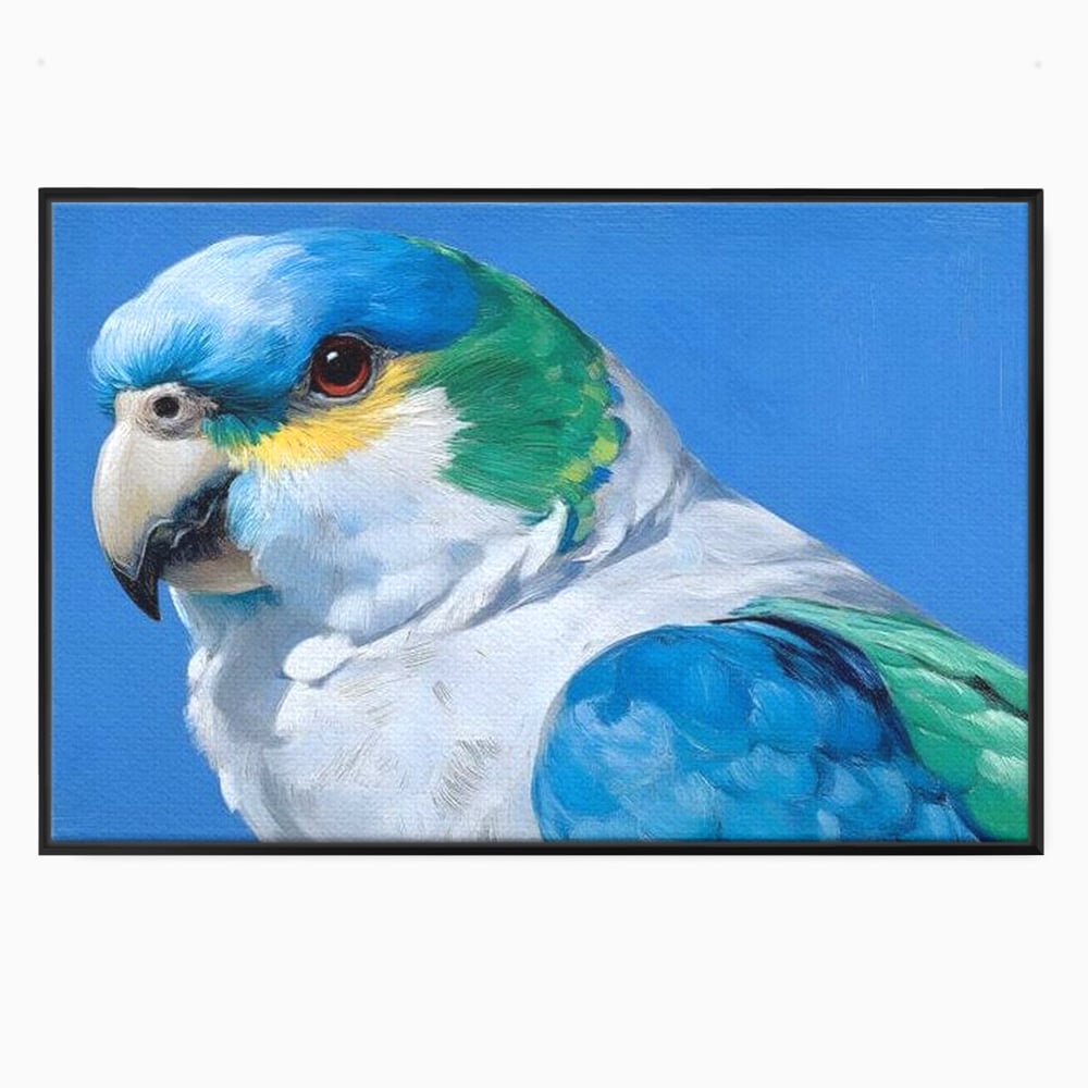 Tablou Canvas Premium, LuxCanva® M1104, Trilogia Culorilor, Papagal, Tropical, Exotic, Pasare, Azur, Smarald, Pastel, Senin, Relaxare, Portret, Penaj, Birou, Living, Camera Copil