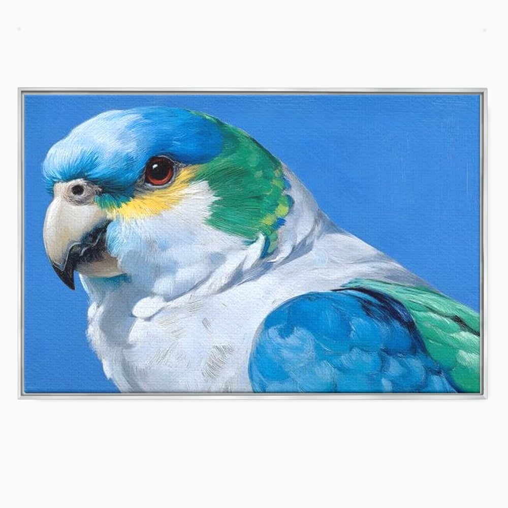 Tablou Canvas Premium, LuxCanva® M1104, Trilogia Culorilor, Papagal, Tropical, Exotic, Pasare, Azur, Smarald, Pastel, Senin, Relaxare, Portret, Penaj, Birou, Living, Camera Copil