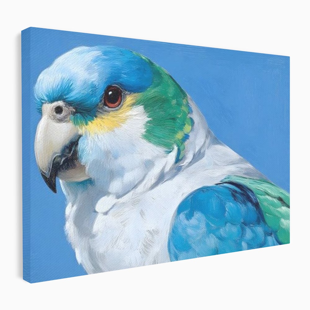 Tablou Canvas Premium, LuxCanva® M1104, Trilogia Culorilor, Papagal, Tropical, Exotic, Pasare, Azur, Smarald, Pastel, Senin, Relaxare, Portret, Penaj, Birou, Living, Camera Copil