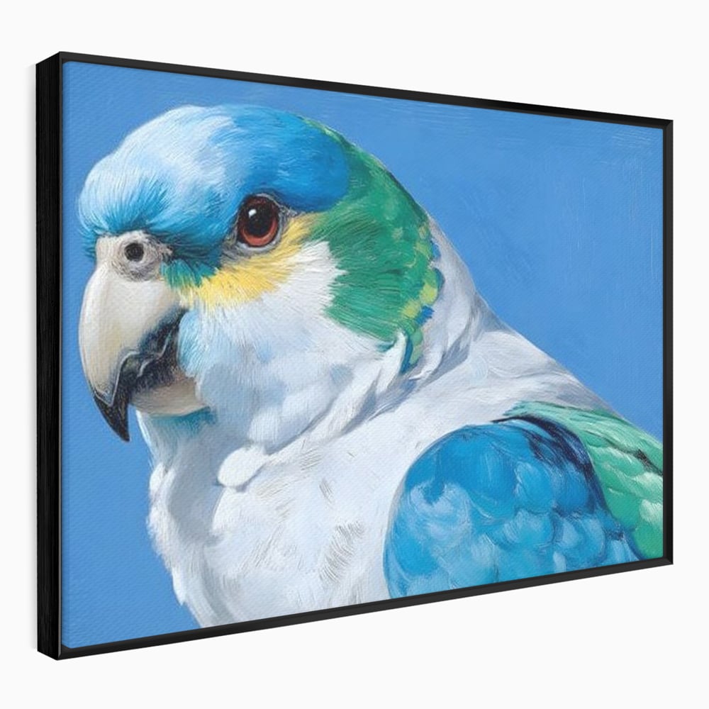 Tablou Canvas Premium, LuxCanva® M1104, Trilogia Culorilor, Papagal, Tropical, Exotic, Pasare, Azur, Smarald, Pastel, Senin, Relaxare, Portret, Penaj, Birou, Living, Camera Copil