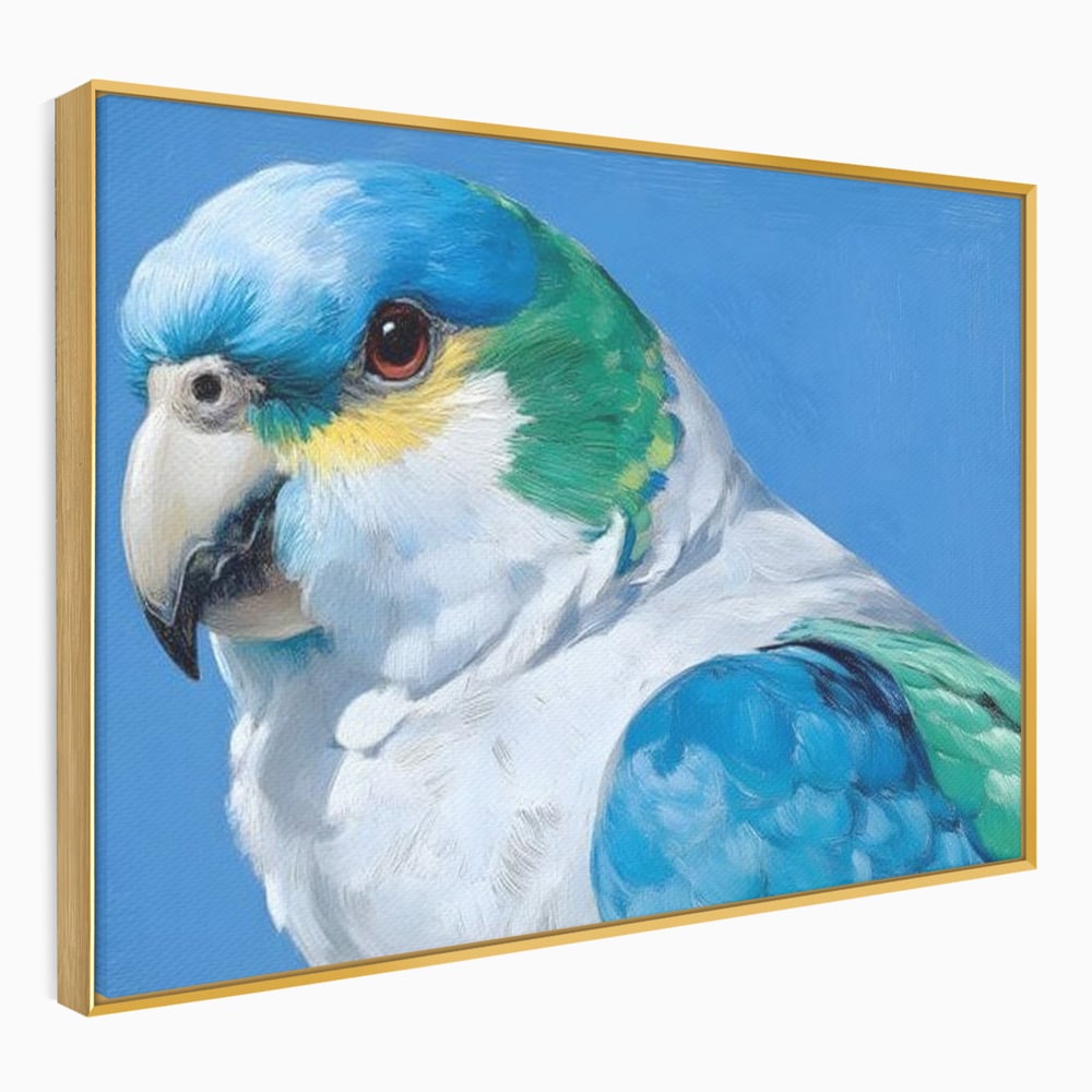 Tablou Canvas Premium, LuxCanva® M1104, Trilogia Culorilor, Papagal, Tropical, Exotic, Pasare, Azur, Smarald, Pastel, Senin, Relaxare, Portret, Penaj, Birou, Living, Camera Copil