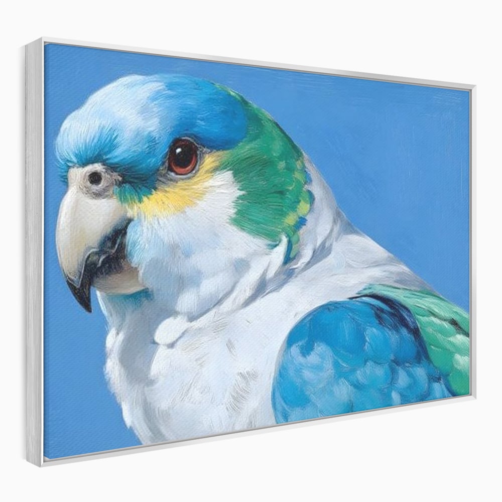 Tablou Canvas Premium, LuxCanva® M1104, Trilogia Culorilor, Papagal, Tropical, Exotic, Pasare, Azur, Smarald, Pastel, Senin, Relaxare, Portret, Penaj, Birou, Living, Camera Copil
