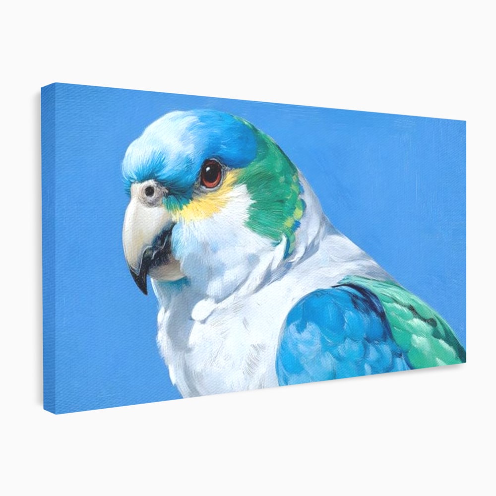 Tablou Canvas Premium, LuxCanva® M1104, Trilogia Culorilor, Papagal, Tropical, Exotic, Pasare, Azur, Smarald, Pastel, Senin, Relaxare, Portret, Penaj, Birou, Living, Camera Copil