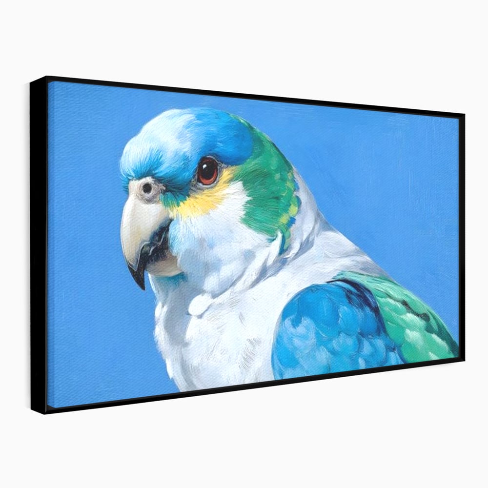Tablou Canvas Premium, LuxCanva® M1104, Trilogia Culorilor, Papagal, Tropical, Exotic, Pasare, Azur, Smarald, Pastel, Senin, Relaxare, Portret, Penaj, Birou, Living, Camera Copil