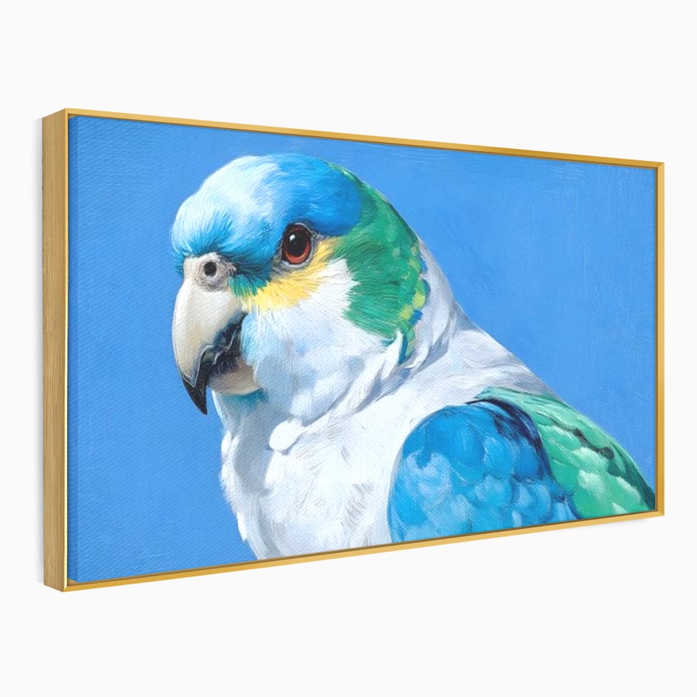 Tablou Canvas Premium, LuxCanva® M1104, Trilogia Culorilor, Papagal, Tropical, Exotic, Pasare, Azur, Smarald, Pastel, Senin, Relaxare, Portret, Penaj, Birou, Living, Camera Copil