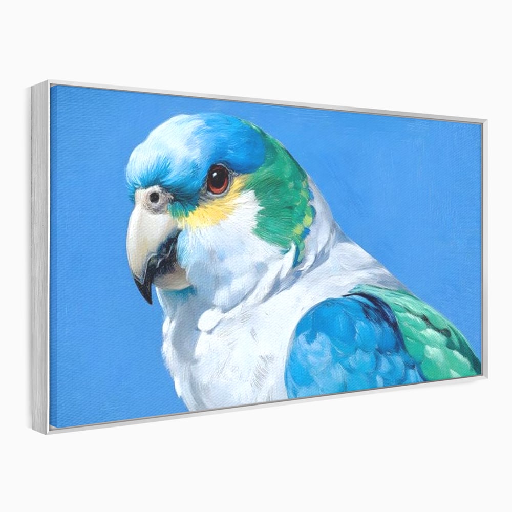 Tablou Canvas Premium, LuxCanva® M1104, Trilogia Culorilor, Papagal, Tropical, Exotic, Pasare, Azur, Smarald, Pastel, Senin, Relaxare, Portret, Penaj, Birou, Living, Camera Copil