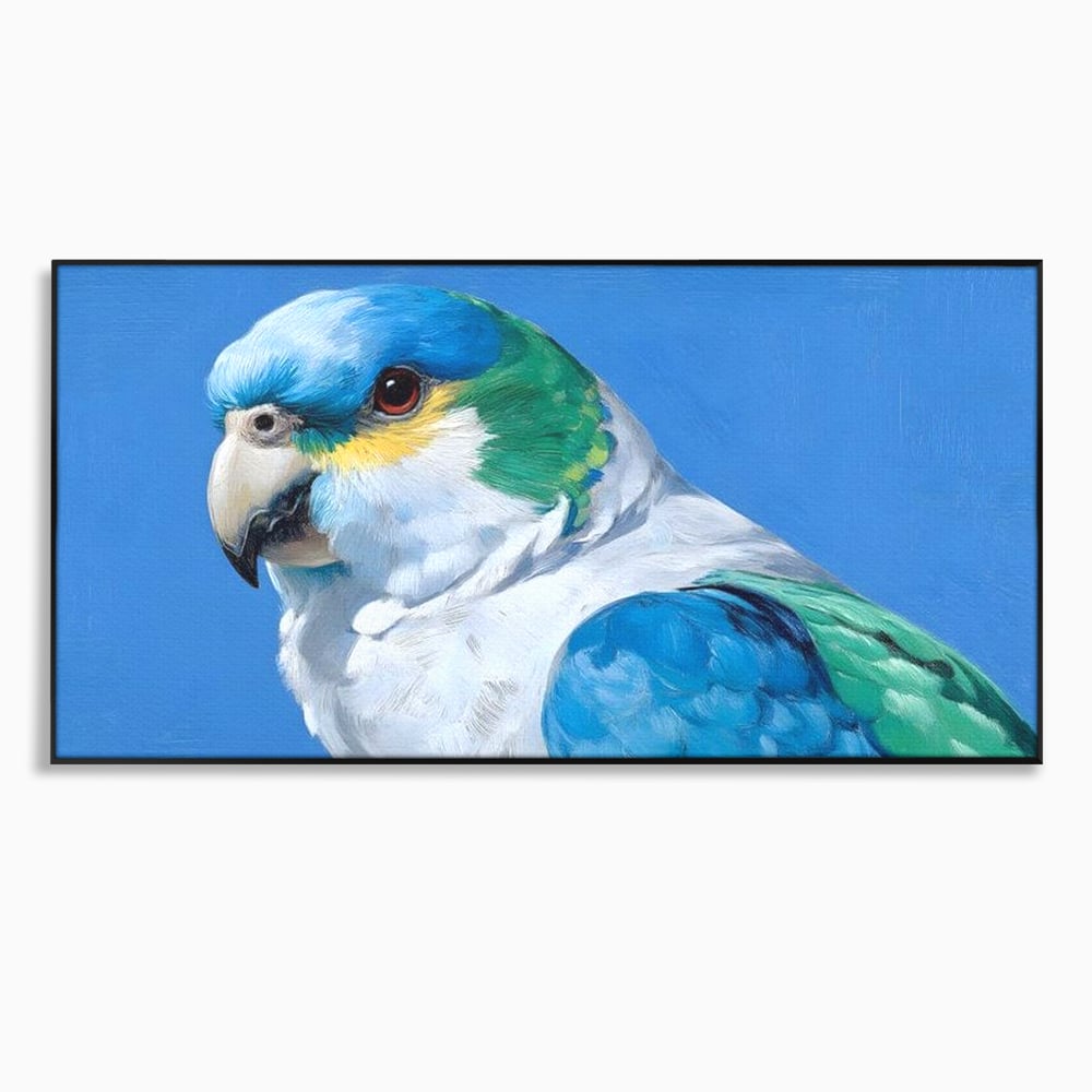 Tablou Canvas Premium, LuxCanva® M1104, Trilogia Culorilor, Papagal, Tropical, Exotic, Pasare, Azur, Smarald, Pastel, Senin, Relaxare, Portret, Penaj, Birou, Living, Camera Copil
