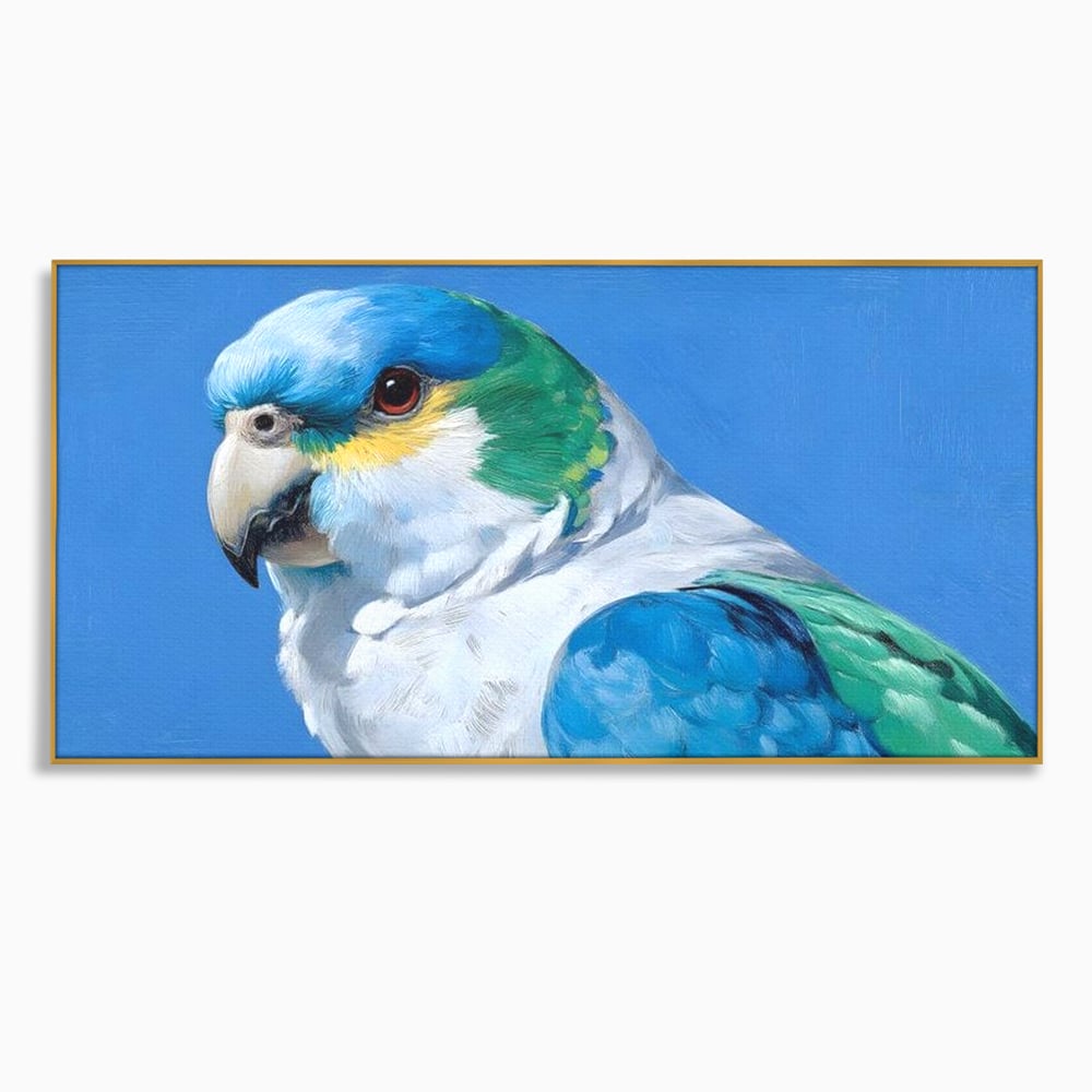 Tablou Canvas Premium, LuxCanva® M1104, Trilogia Culorilor, Papagal, Tropical, Exotic, Pasare, Azur, Smarald, Pastel, Senin, Relaxare, Portret, Penaj, Birou, Living, Camera Copil