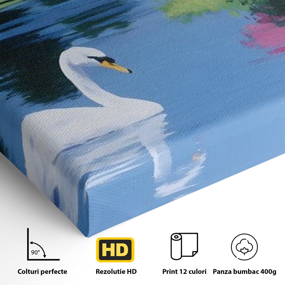 Tablou Canvas Premium, LuxCanva® M1105, Pastel in Acuarela, Lebada, Lac, Apa, Flori, Reflexie, Primavara, Pastel, Natura, Pasare, Pictura, Copaci, Birou, Living, Camera Copil