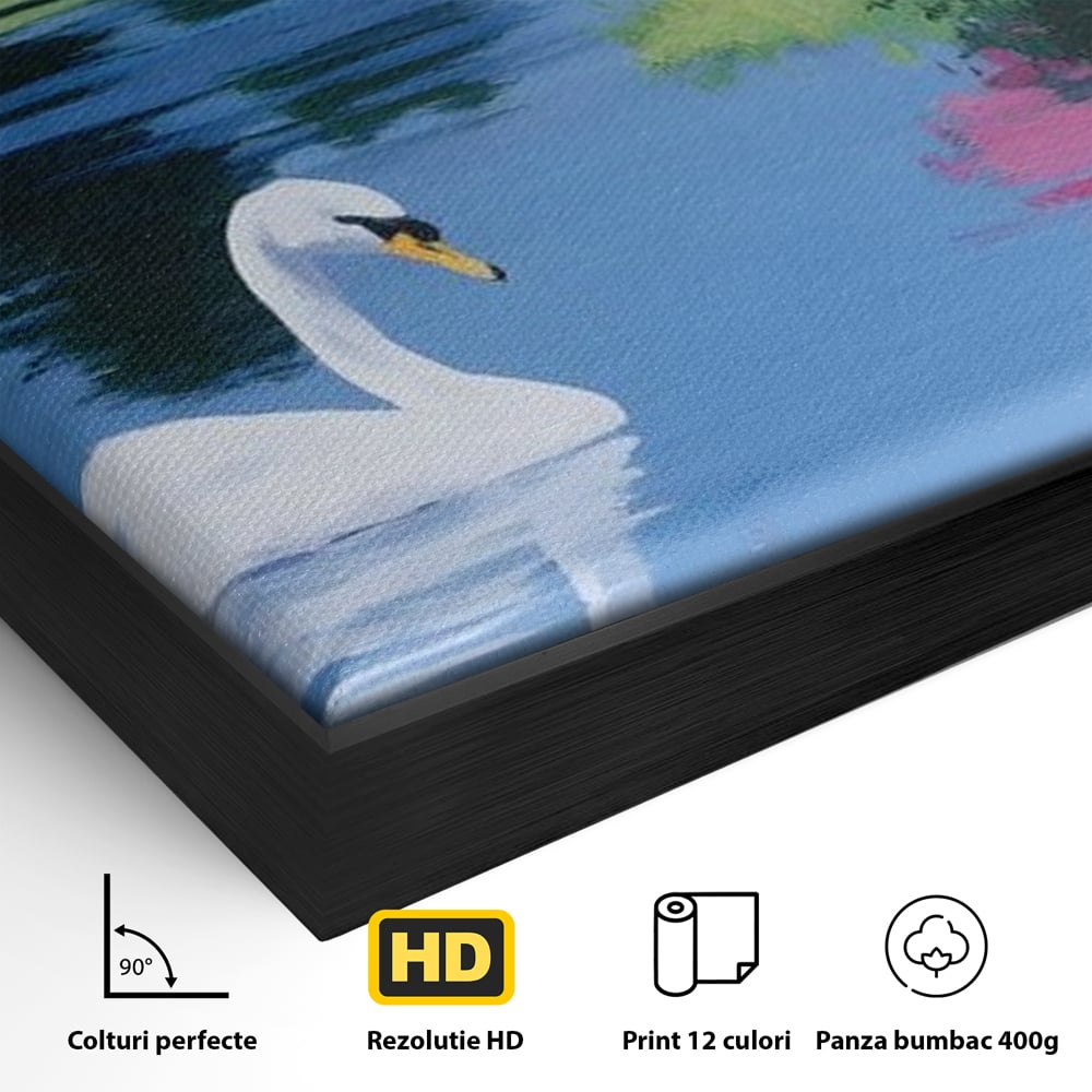 Tablou Canvas Premium, LuxCanva® M1105, Pastel in Acuarela, Lebada, Lac, Apa, Flori, Reflexie, Primavara, Pastel, Natura, Pasare, Pictura, Copaci, Birou, Living, Camera Copil