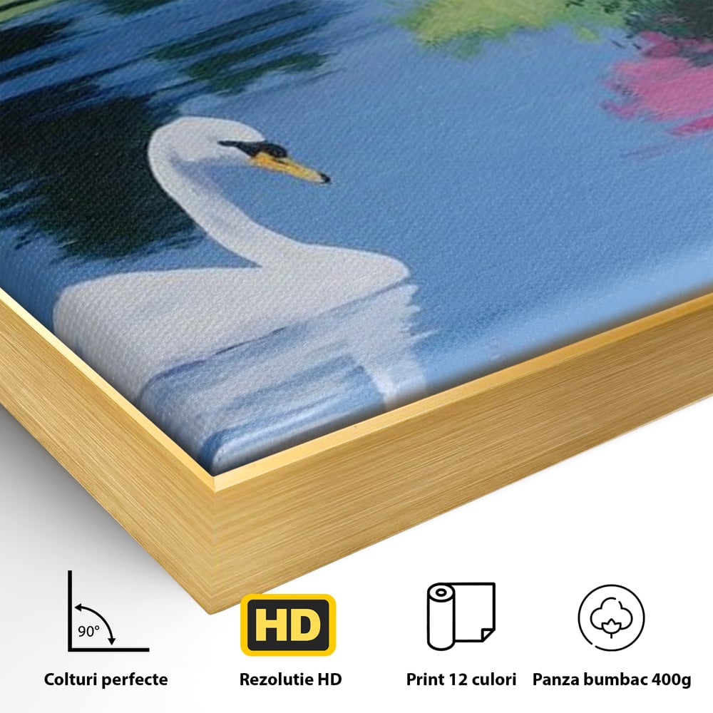 Tablou Canvas Premium, LuxCanva® M1105, Pastel in Acuarela, Lebada, Lac, Apa, Flori, Reflexie, Primavara, Pastel, Natura, Pasare, Pictura, Copaci, Birou, Living, Camera Copil