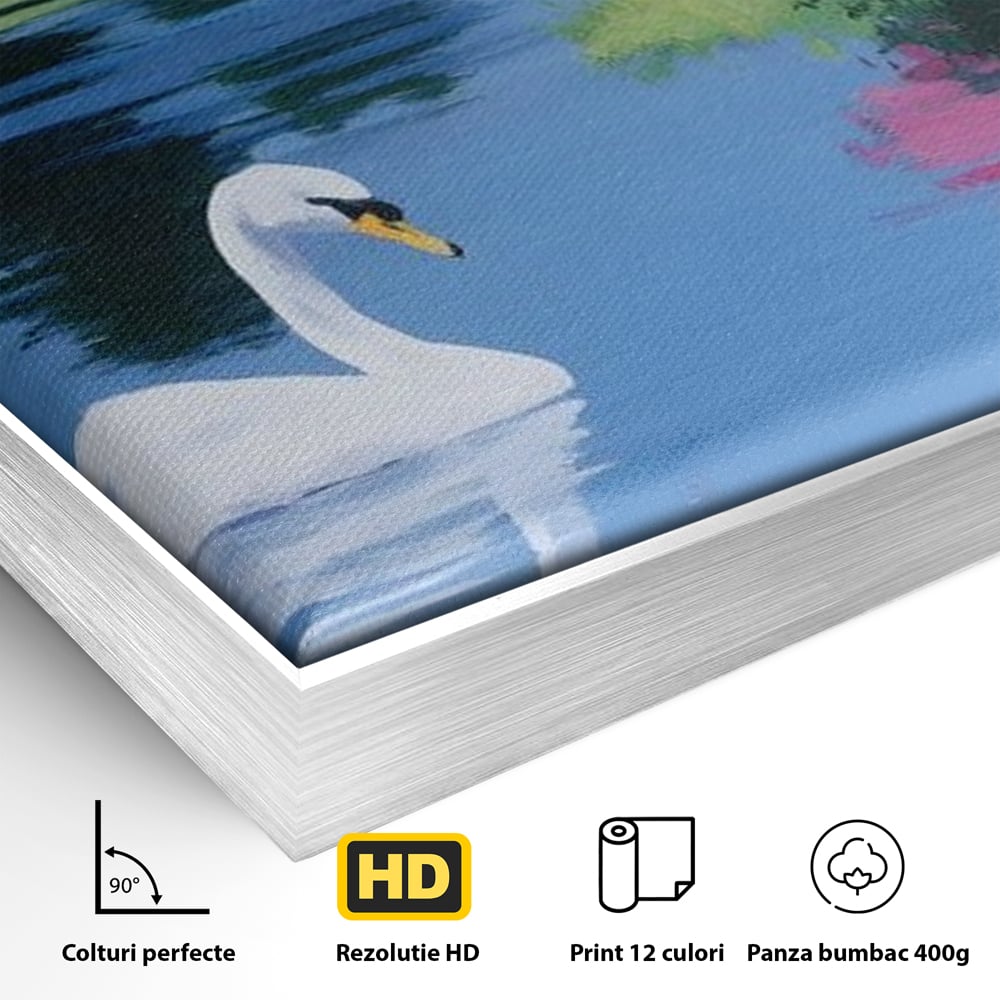 Tablou Canvas Premium, LuxCanva® M1105, Pastel in Acuarela, Lebada, Lac, Apa, Flori, Reflexie, Primavara, Pastel, Natura, Pasare, Pictura, Copaci, Birou, Living, Camera Copil