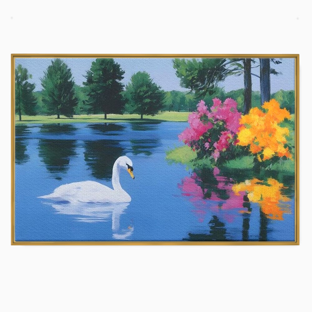 Tablou Canvas Premium, LuxCanva® M1105, Pastel in Acuarela, Lebada, Lac, Apa, Flori, Reflexie, Primavara, Pastel, Natura, Pasare, Pictura, Copaci, Birou, Living, Camera Copil