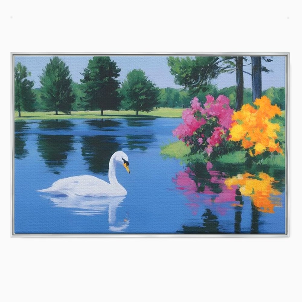 Tablou Canvas Premium, LuxCanva® M1105, Pastel in Acuarela, Lebada, Lac, Apa, Flori, Reflexie, Primavara, Pastel, Natura, Pasare, Pictura, Copaci, Birou, Living, Camera Copil