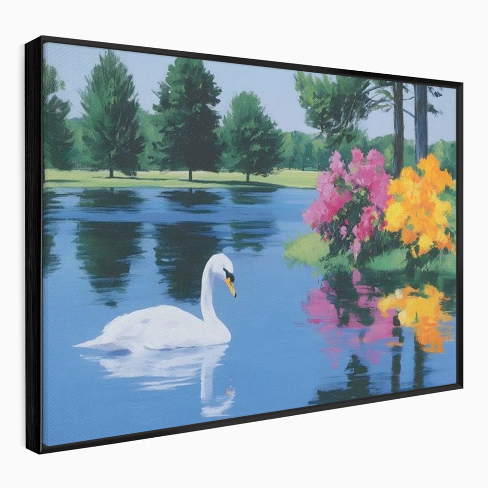 Tablou Canvas Premium, LuxCanva® M1105, Pastel in Acuarela, Lebada, Lac, Apa, Flori, Reflexie, Primavara, Pastel, Natura, Pasare, Pictura, Copaci, Birou, Living, Camera Copil