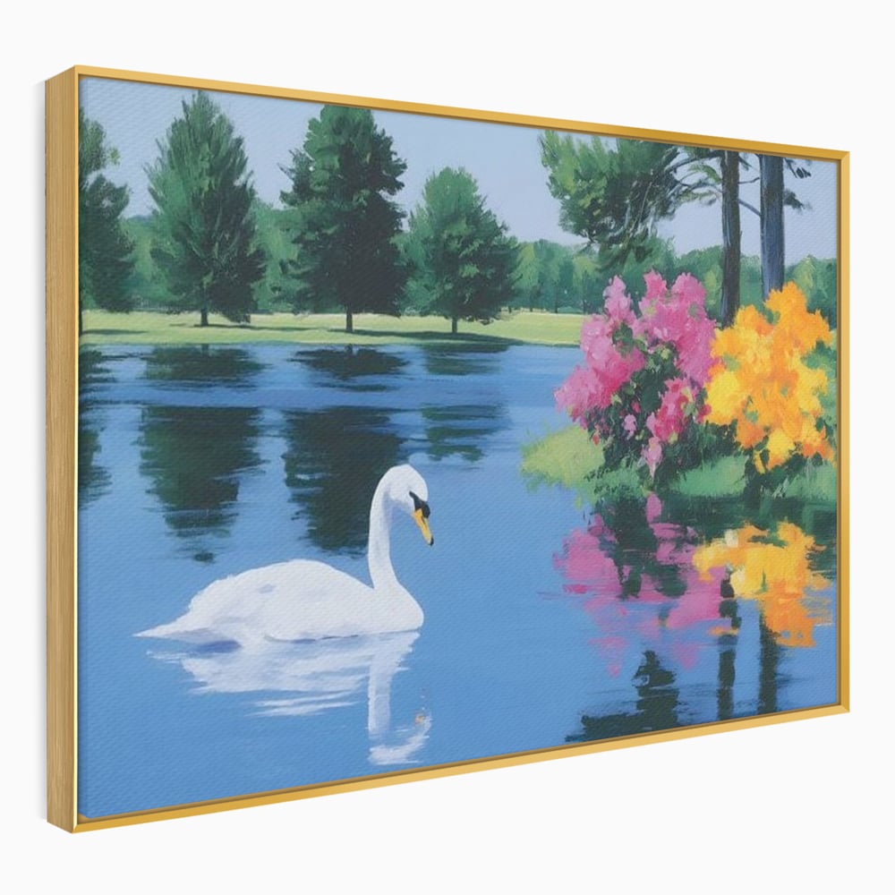 Tablou Canvas Premium, LuxCanva® M1105, Pastel in Acuarela, Lebada, Lac, Apa, Flori, Reflexie, Primavara, Pastel, Natura, Pasare, Pictura, Copaci, Birou, Living, Camera Copil