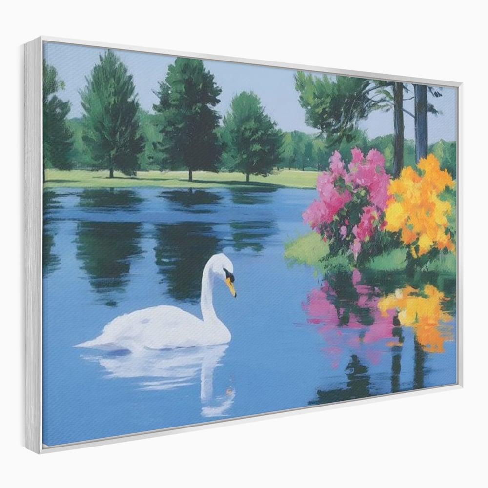 Tablou Canvas Premium, LuxCanva® M1105, Pastel in Acuarela, Lebada, Lac, Apa, Flori, Reflexie, Primavara, Pastel, Natura, Pasare, Pictura, Copaci, Birou, Living, Camera Copil