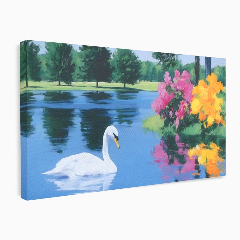 Tablou Canvas Premium, LuxCanva® M1105, Pastel in Acuarela, Lebada, Lac, Apa, Flori, Reflexie, Primavara, Pastel, Natura, Pasare, Pictura, Copaci, Birou, Living, Camera Copil