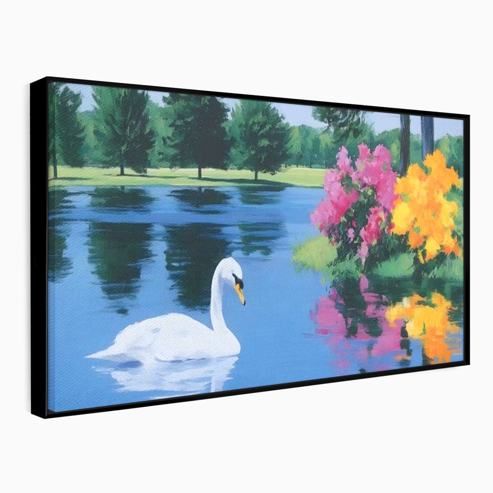 Tablou Canvas Premium, LuxCanva® M1105, Pastel in Acuarela, Lebada, Lac, Apa, Flori, Reflexie, Primavara, Pastel, Natura, Pasare, Pictura, Copaci, Birou, Living, Camera Copil