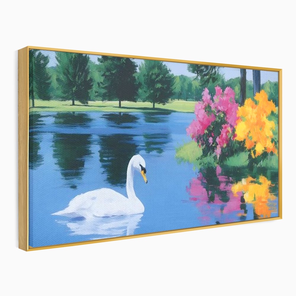 Tablou Canvas Premium, LuxCanva® M1105, Pastel in Acuarela, Lebada, Lac, Apa, Flori, Reflexie, Primavara, Pastel, Natura, Pasare, Pictura, Copaci, Birou, Living, Camera Copil