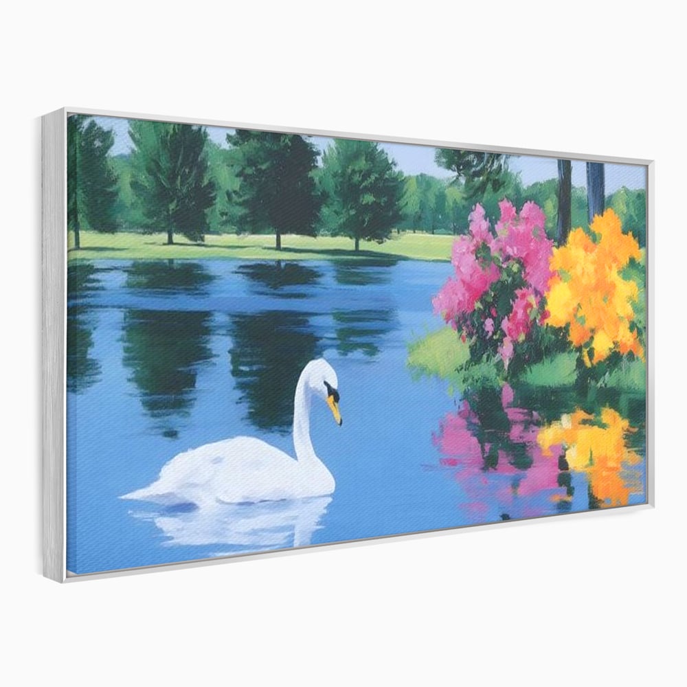 Tablou Canvas Premium, LuxCanva® M1105, Pastel in Acuarela, Lebada, Lac, Apa, Flori, Reflexie, Primavara, Pastel, Natura, Pasare, Pictura, Copaci, Birou, Living, Camera Copil