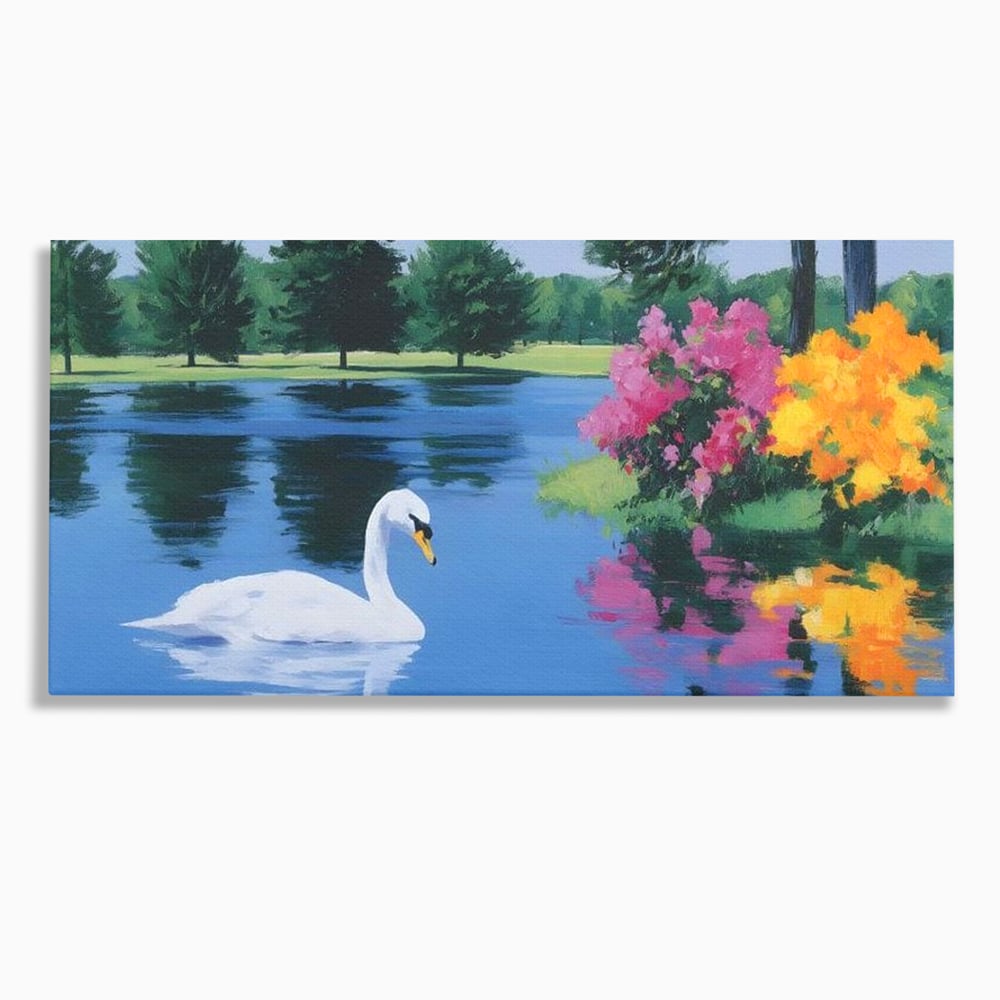 Tablou Canvas Premium, LuxCanva® M1105, Pastel in Acuarela, Lebada, Lac, Apa, Flori, Reflexie, Primavara, Pastel, Natura, Pasare, Pictura, Copaci, Birou, Living, Camera Copil
