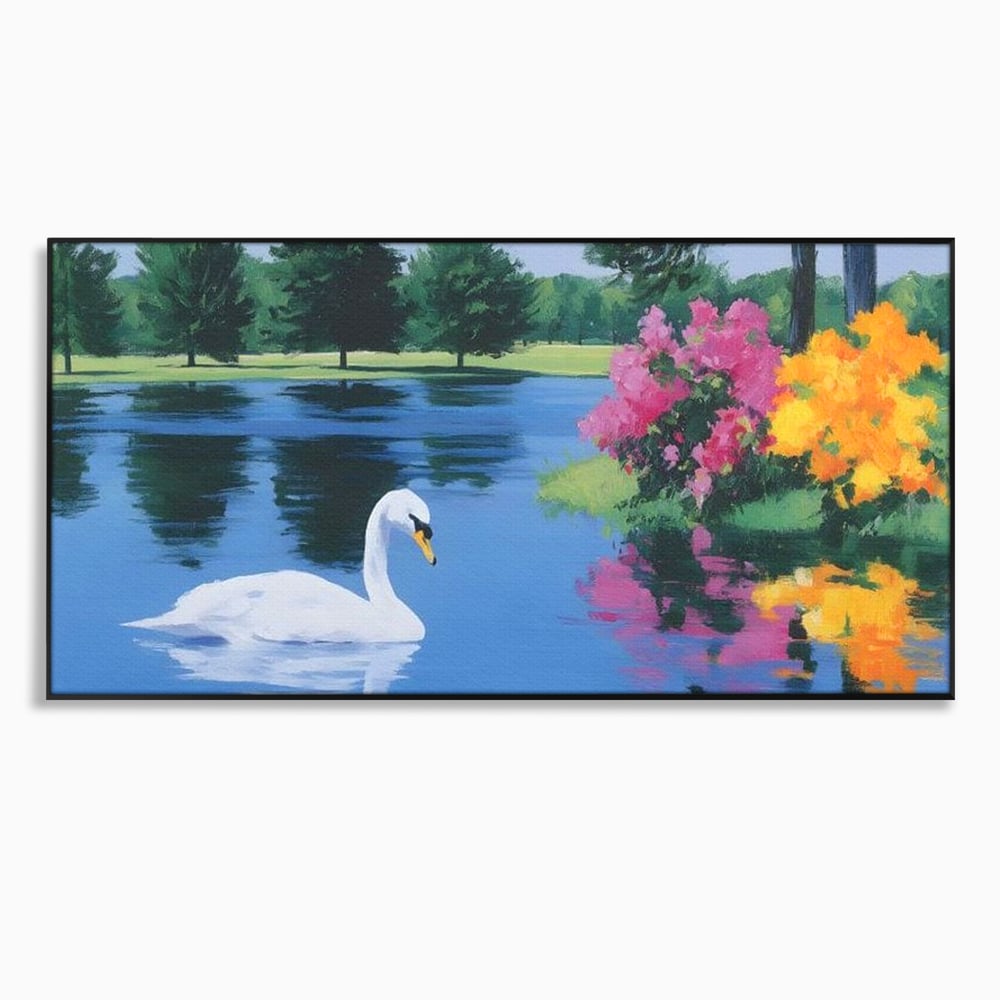 Tablou Canvas Premium, LuxCanva® M1105, Pastel in Acuarela, Lebada, Lac, Apa, Flori, Reflexie, Primavara, Pastel, Natura, Pasare, Pictura, Copaci, Birou, Living, Camera Copil