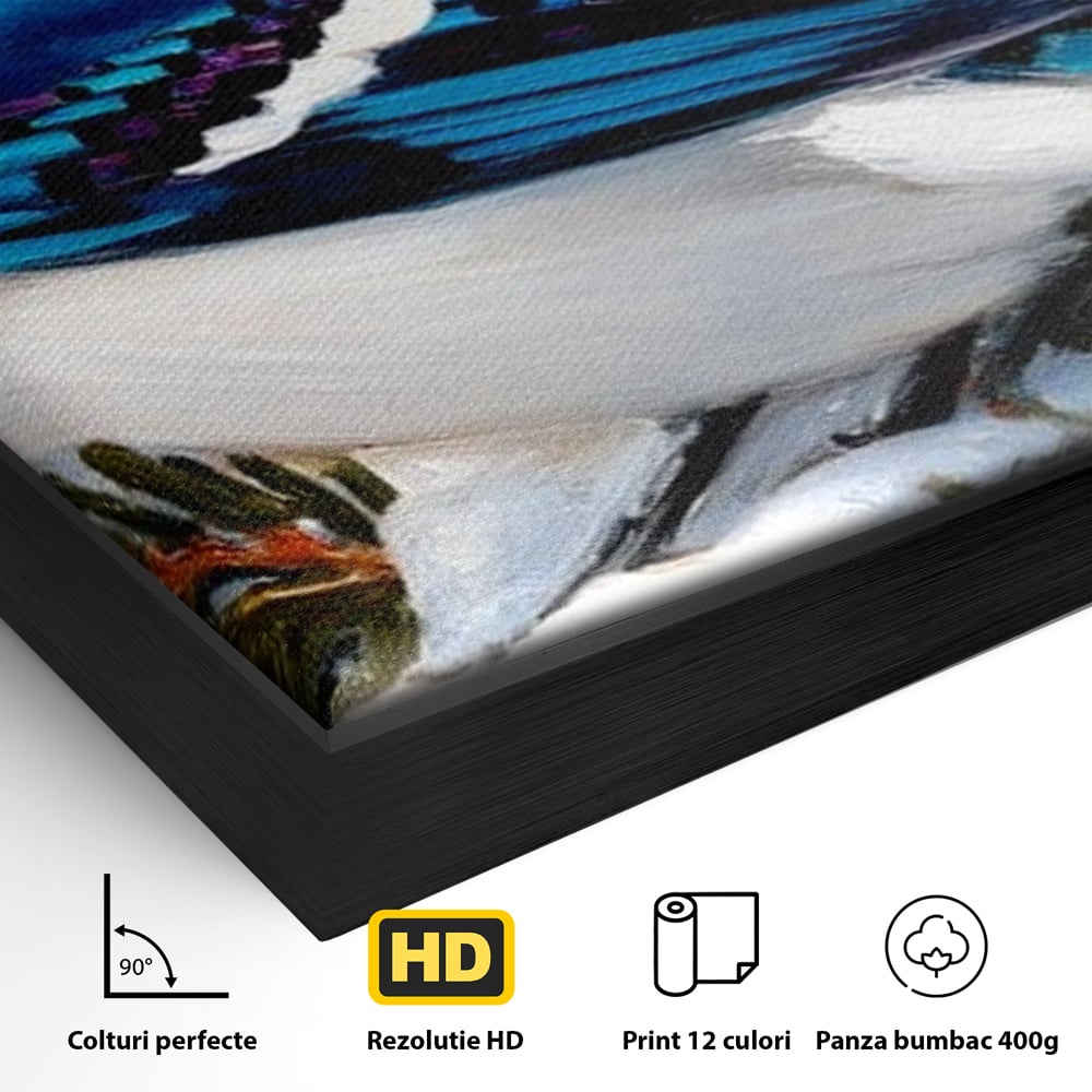 Tablou Canvas Premium, LuxCanva® M1107, Micul Paznic al Bradului, Zapada, Iarna, Brad, Conifer, Rece, Pasare, Penaj, Multicolor, Pictura, Contrast, Birou, Living, Camera Copil