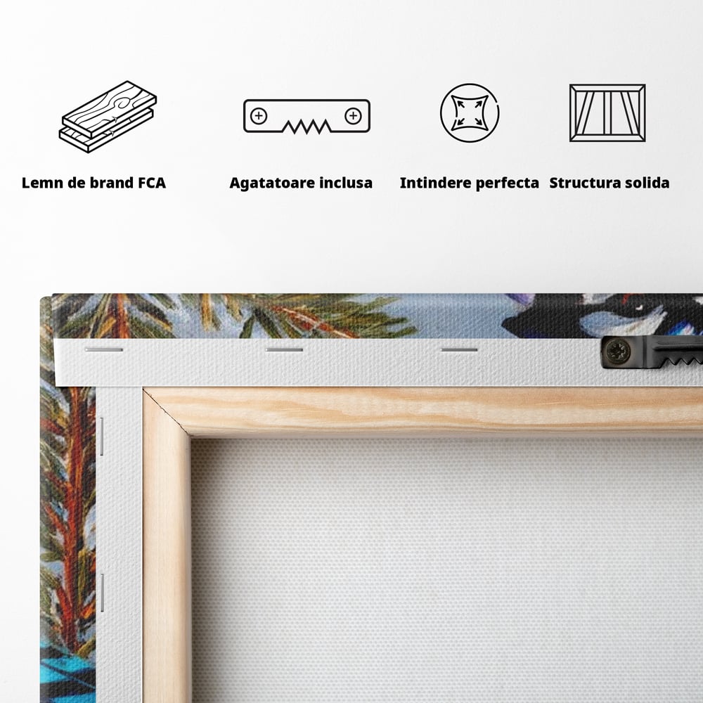 Tablou Canvas Premium, LuxCanva® M1107, Micul Paznic al Bradului, Zapada, Iarna, Brad, Conifer, Rece, Pasare, Penaj, Multicolor, Pictura, Contrast, Birou, Living, Camera Copil