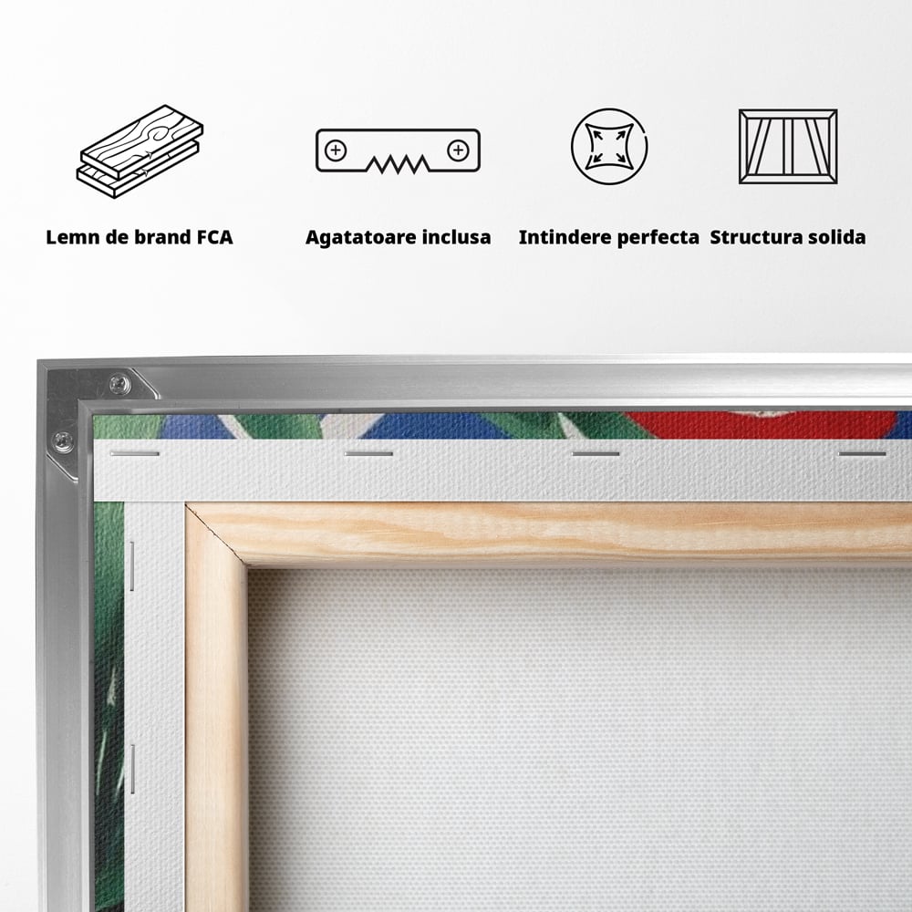 Tablou Canvas Premium, LuxCanva® M1108, Fereastra spre Jungla, Papagal, Jungla, Exotic, Pasare, Frunzis, Perete, Cadru, Rosu, Vegetatie, Expresiv, Birou, Living, Camera Copil
