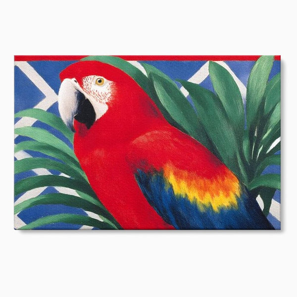 Tablou Canvas Premium, LuxCanva® M1108, Fereastra spre Jungla, Papagal, Jungla, Exotic, Pasare, Frunzis, Perete, Cadru, Rosu, Vegetatie, Expresiv, Birou, Living, Camera Copil
