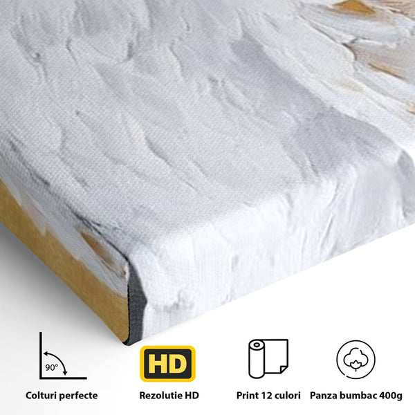 Leinwand Premium Canvas Wandkunst, LuxCanva® M1109, geschnitzter Flügel, Adler, Blick, Vogel, Malerei, Kraft, Textur, Kunst, Porträt, weiß, vertikal, königlich, Büro, Wohnen, Kinderzimmer