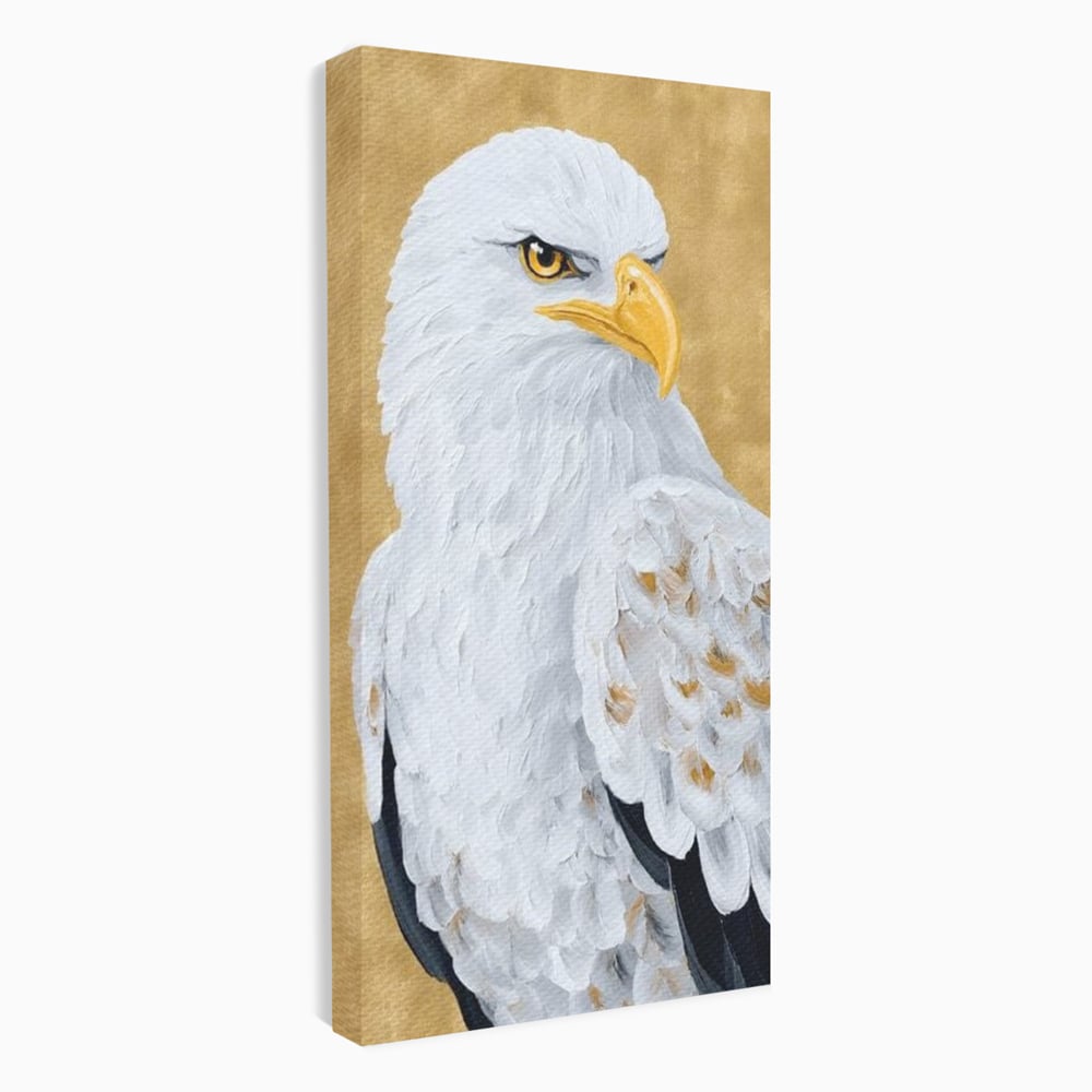 Leinwand Premium Canvas Wandkunst, LuxCanva® M1109, geschnitzter Flügel, Adler, Blick, Vogel, Malerei, Kraft, Textur, Kunst, Porträt, weiß, vertikal, königlich, Büro, Wohnen, Kinderzimmer